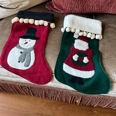 Lot of Christmas Designer Christmas Stockings, Pillow, Metal Angel, and Blue Sky Collection Porcelain Church