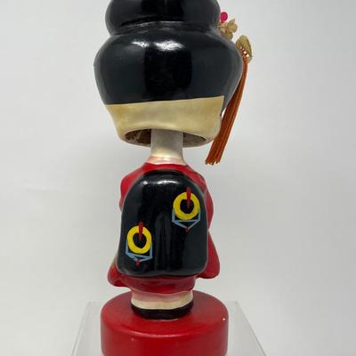Vintage Japanese Girl Bobblehead & Shimekazan Wall Hanging