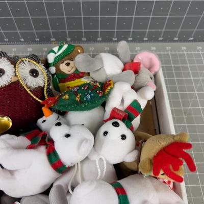 Tray of Bears, Animal Ornaments, Stuffies for the Tree