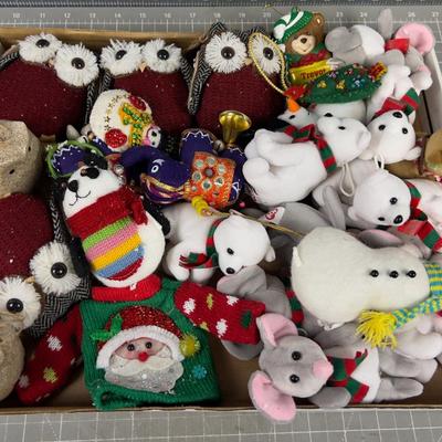 Tray of Bears, Animal Ornaments, Stuffies for the Tree