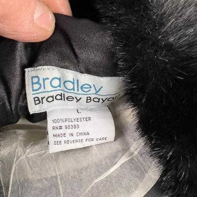 NEW Bradley Bayou Women Leather Trench Coat, Black  with Fur Collar 