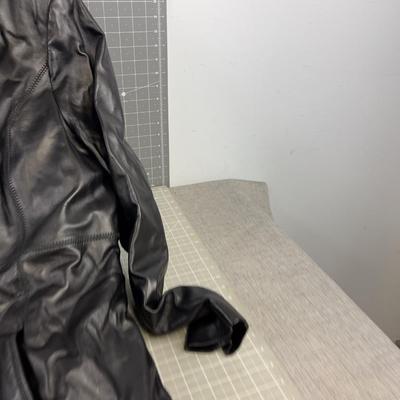 NEW Bradley Bayou Women Leather Trench Coat, Black  with Fur Collar 