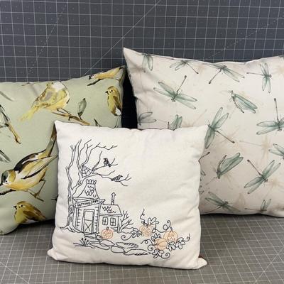 Pillows: Haunted House Hand Embroidered Plus 2 Outdoor Sage Green