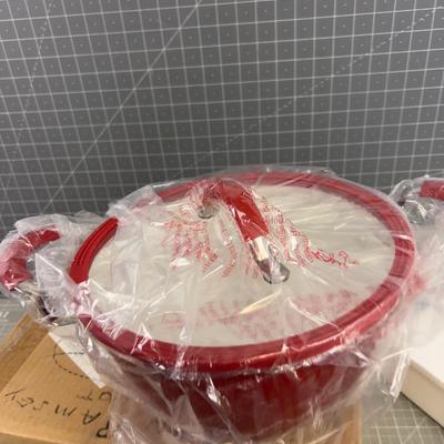 NICE Red/White Gordan Ramsey Enamel Cook Pan with Lid