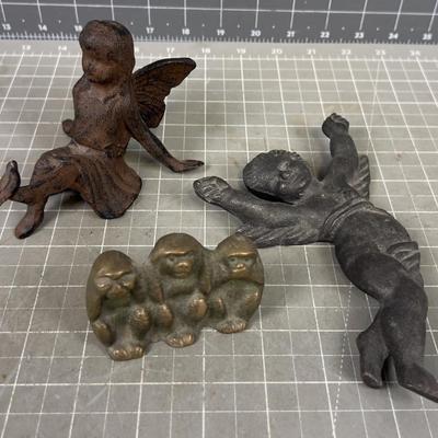 3 Case Iron Metal; Angel, Fairy and Brass Monkeys 
