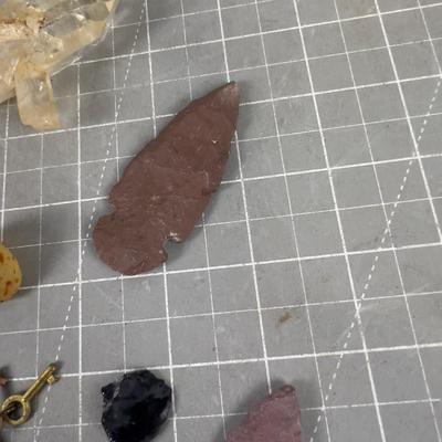 Various Found Objects; Special Lock, Crystals, Token 