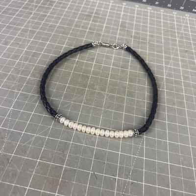 Sterling Pearl and Leather Necklace