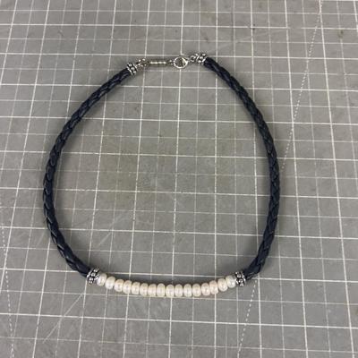 Sterling Pearl and Leather Necklace
