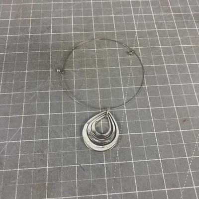 Silver UN-Marked Choker, Cable Necklace with Design Pendant