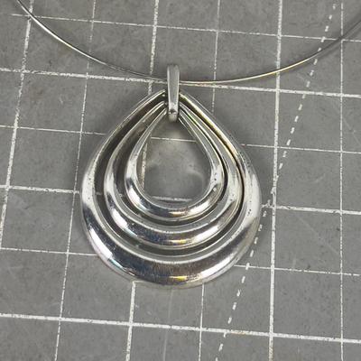 Silver UN-Marked Choker, Cable Necklace with Design Pendant