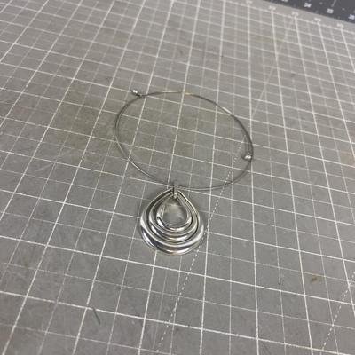 Silver UN-Marked Choker, Cable Necklace with Design Pendant