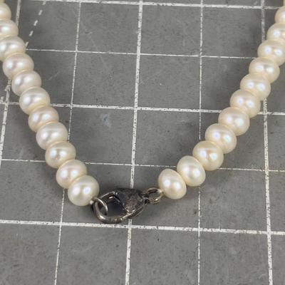 Sterling Clasp, Old, Pearls on Wire. 