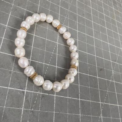 Pearl Bracelet with Gold  Beads not marked