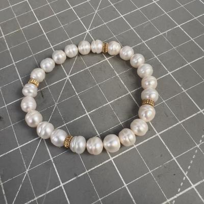 Pearl Bracelet with Gold  Beads not marked
