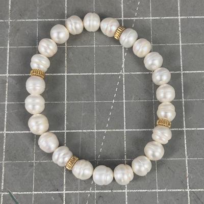 Pearl Bracelet with Gold  Beads not marked