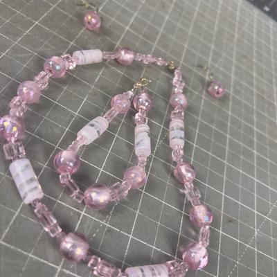 Pink Glass Necklace and Earrings