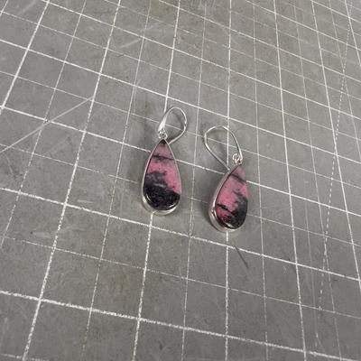 Pink & Black Earrings Sterling Rhodonite