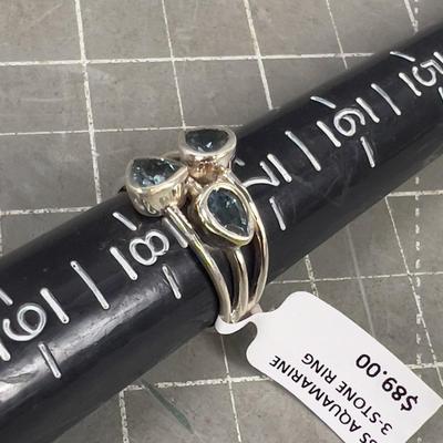 Sterling and Aqua Marine (3) Pretty Ring