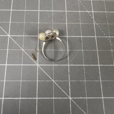 Pearl Silver Ring Size 7 NICE 