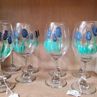 Hand painted Bluebonnet wine glasses 
