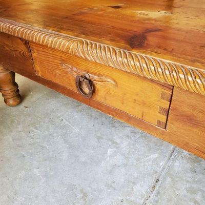 Rustic ranch heavy pine coffee table with drawers either side 