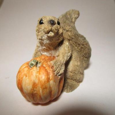 Squirrel with pumpkin resin figurine