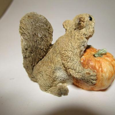Squirrel with pumpkin resin figurine