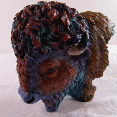 New in box. Multi-colored bison bust sculpture