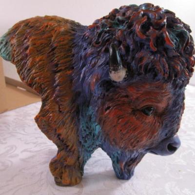 New in box. Multi-colored bison bust sculpture