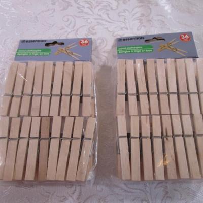 2 pkg of 36 Essentials wooden clothespins
