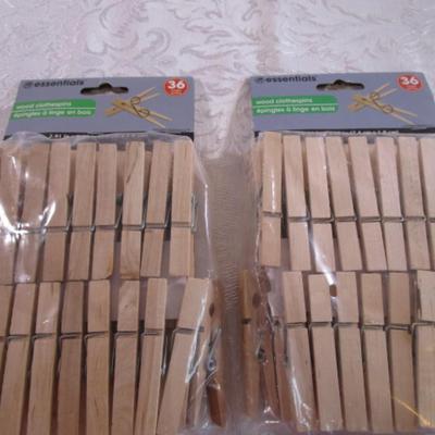 2 pkg of 36 Essentials wooden clothespins