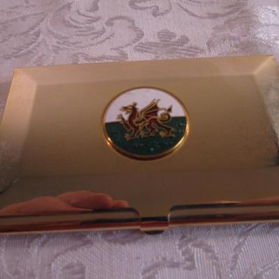 Vintage Business Card Holder with Welsh dragon on front