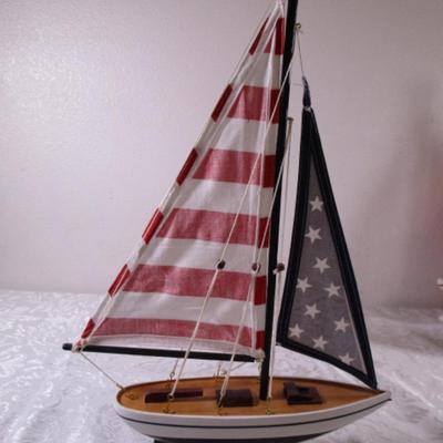 USA flag sailer, sailboat on display stand