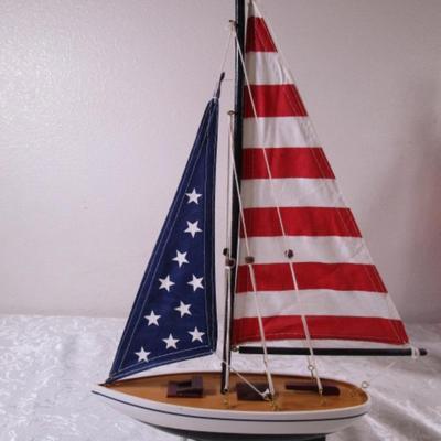 USA flag sailer, sailboat on display stand