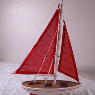Red Pacific sailer sailboat on display stand