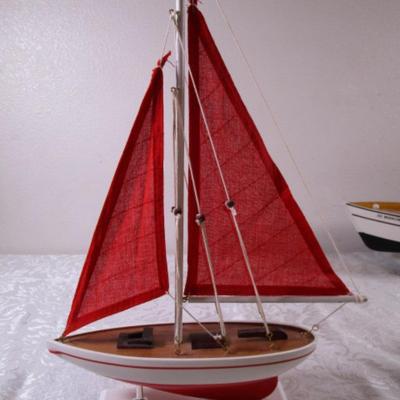 Red Pacific sailer sailboat on display stand