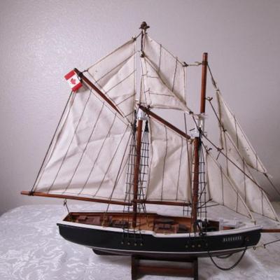 The Blue Nose racing yacht & fishing boat on display stand