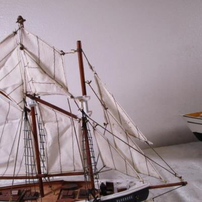 The Blue Nose racing yacht & fishing boat on display stand