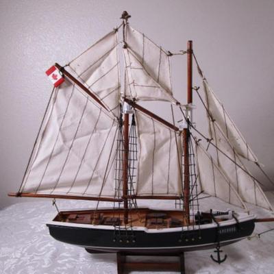 The Blue Nose racing yacht & fishing boat on display stand