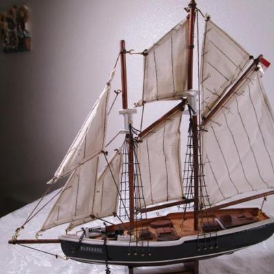 The Blue Nose racing yacht & fishing boat on display stand