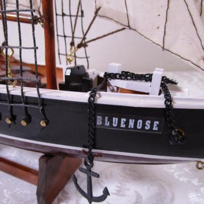 The Blue Nose racing yacht & fishing boat on display stand