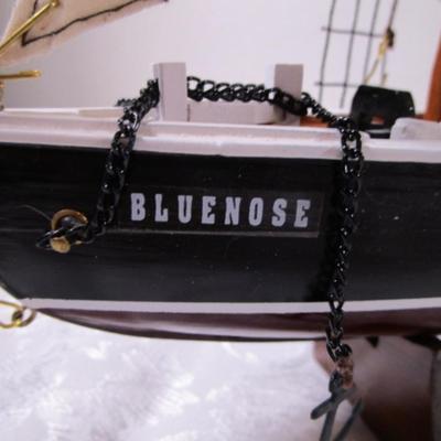 The Blue Nose racing yacht & fishing boat on display stand