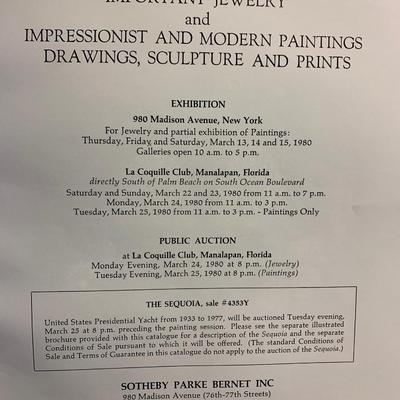 Important Jewelry Modern Paintings Drawings Sculptures Prints Sothebys March 24/24, 1980