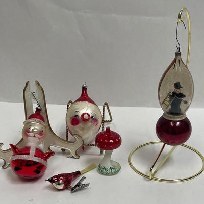 Antique Vintage Mercury Glass Christmas Tree Ornaments Santa, mushroom, bird