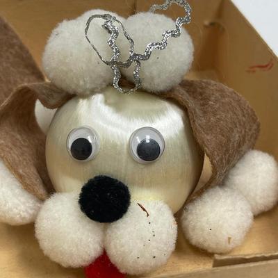 Vintage Mercury Glass Ornaments adorned with felt ears & pom=pom dog faces