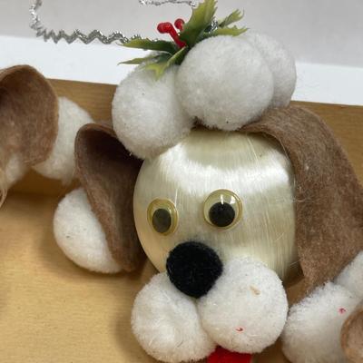 Vintage Mercury Glass Ornaments adorned with felt ears & pom=pom dog faces