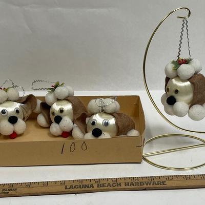 Vintage Mercury Glass Ornaments adorned with felt ears & pom=pom dog faces