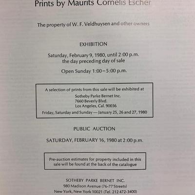 Maurits Cornelis Escher Collection of W.F. Veldhuysen Sotheby’s Auction Catalog Feb. 16, 1980