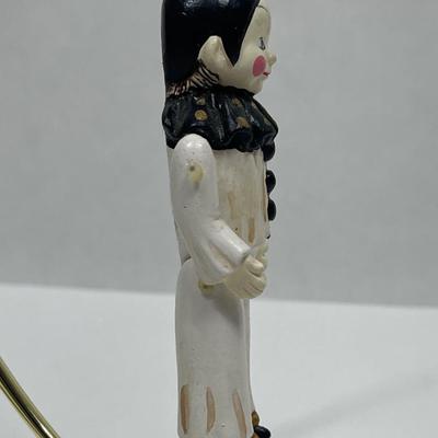 Antique European Wooden String Puppet Harlequin Pierrot Clown Jointed O45NAMENT 4" tall Black White