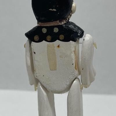 Antique European Wooden String Puppet Harlequin Pierrot Clown Jointed O45NAMENT 4" tall Black White